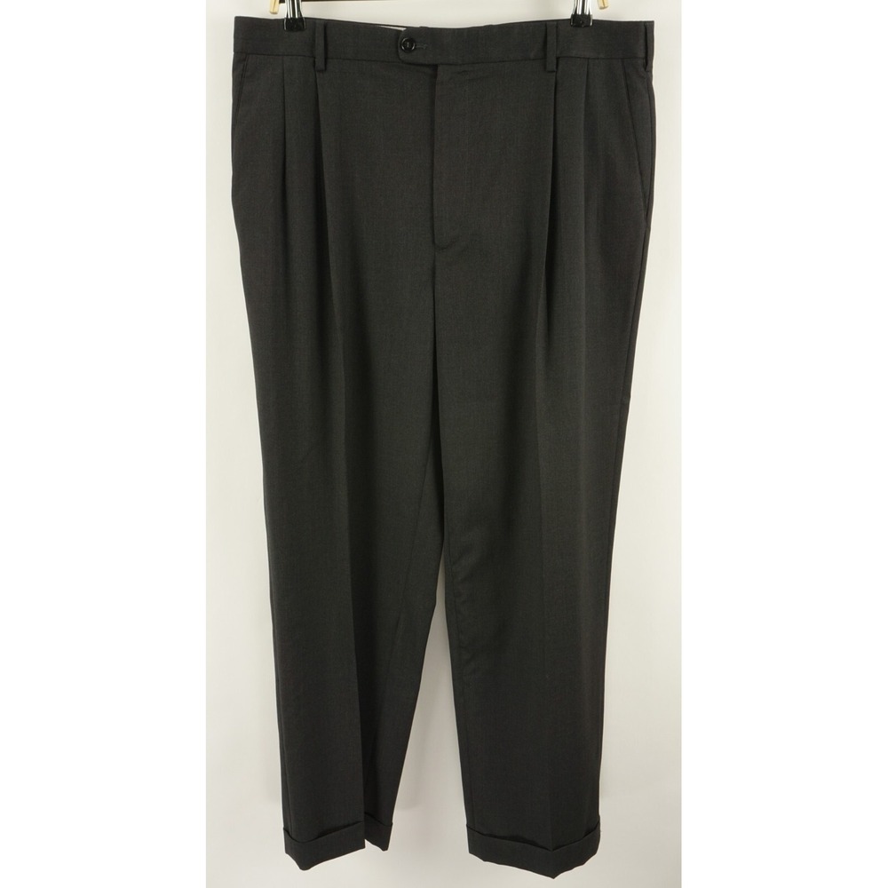 Zanella Bennett Men's 36 x 28 Dark Gray Jersey Wool Pleated Cuffed Trouser Pants